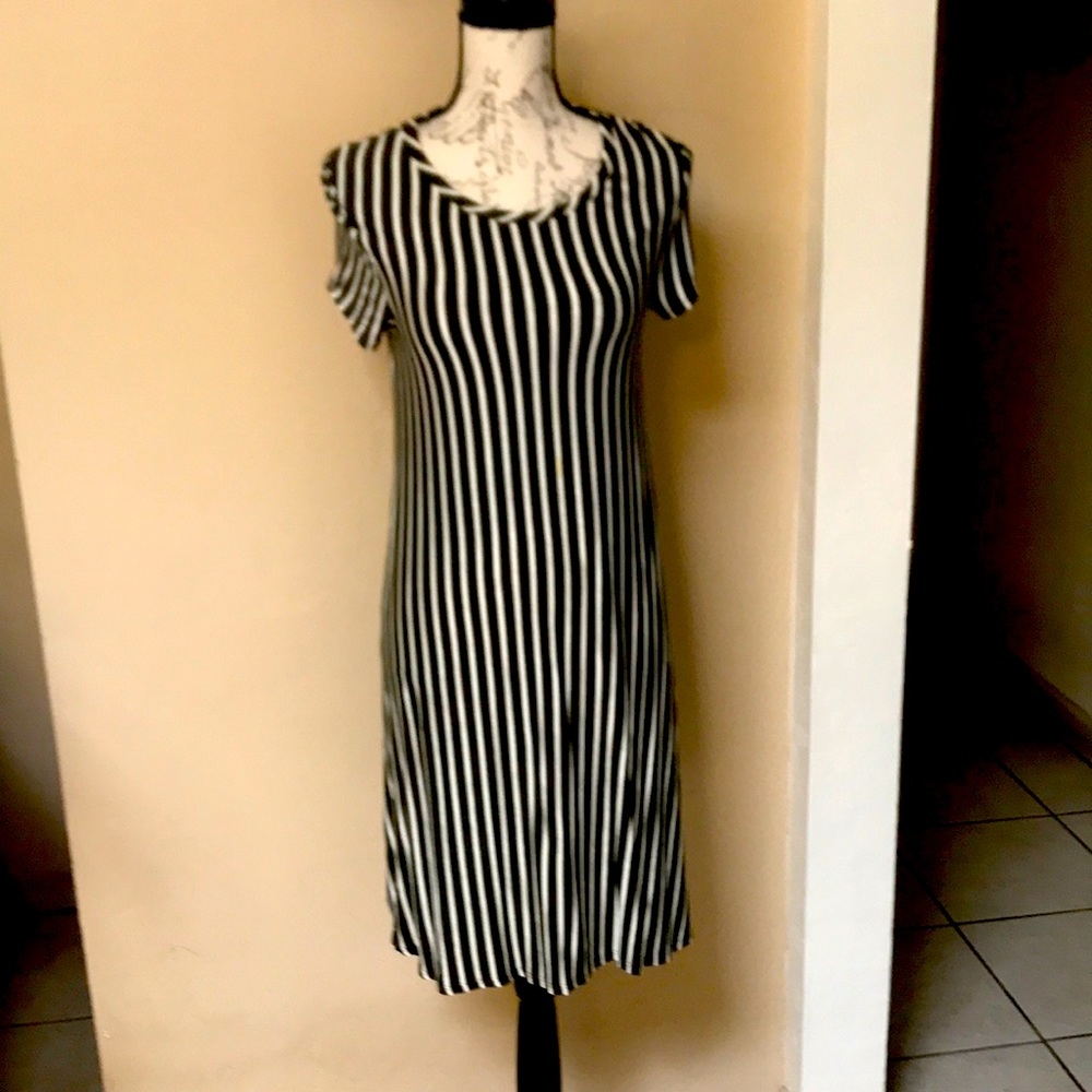 Pinc Hunter Green with White stripes Women Dress
